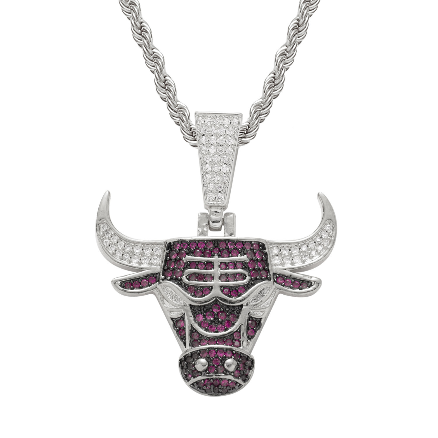 Hip Hop Bulls Team Basketball Fan Memorial Bull Head Moissanite Pendant Necklace Jewelry Pass the diamond tester