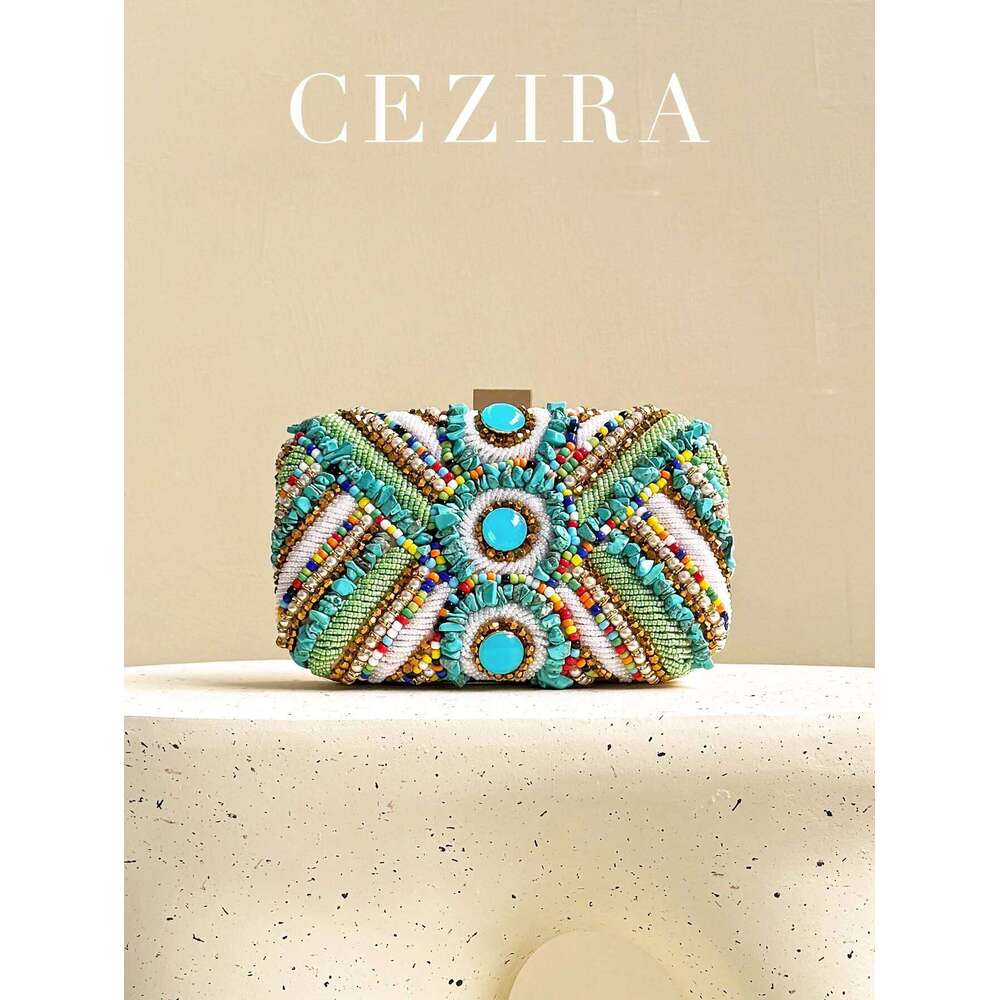 Luxury Designer bags Women's Glamorous Colorful Beads Pearls Clutch Metal Frame Case Evening Bag Long Chain Purse Party Holiday Travel Tribal