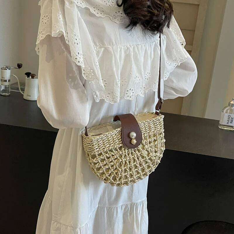 Luxury Designer bags LEFTSIDE Small Hollow Out Straw Crossbody for Women 2025 Fashion Summer Shoulder Bags Lady Travel Handbags Weave Beach Bag