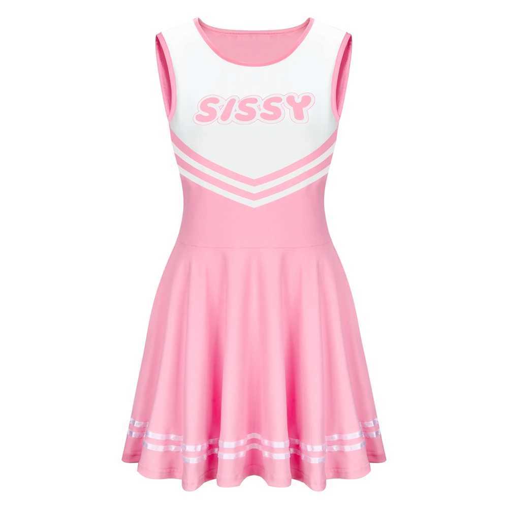 SISSY Cheerleader Uniform Sleeveless Overall Pink White Dress Cheerleading Outfits Party Costume for High School Girls Z250624