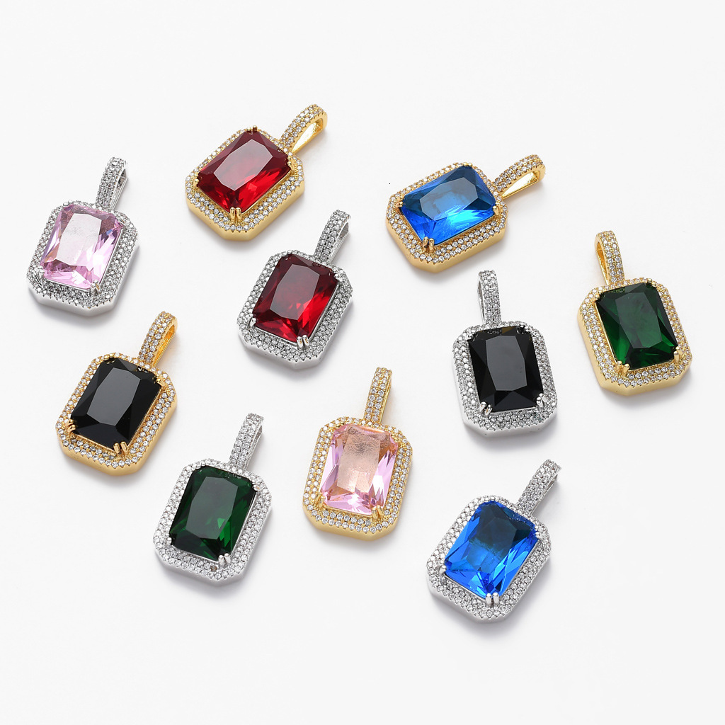 Luxury 18K Real Gold Plated Solid Square Colorful Iced Out Bling Hip Hop Unisex Statement Pendant Labubu Necklace Pass the diamond tester