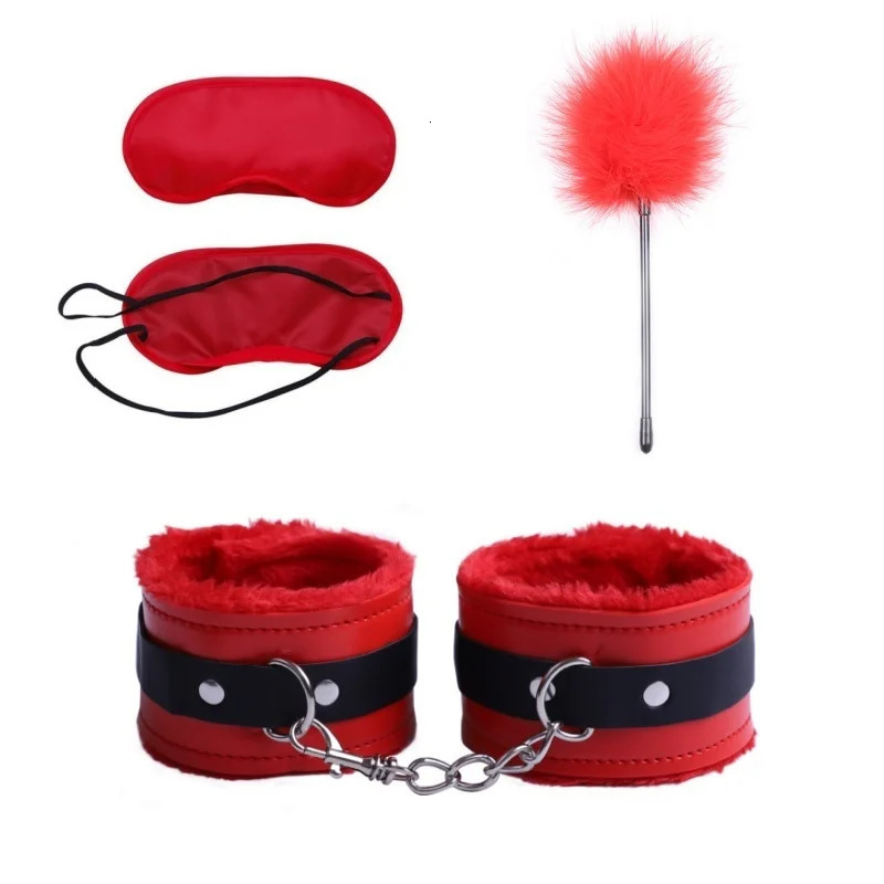 BDSM Set Sexy Leather Plush Erotic Handcuffs Flirt Feather Stick Bondage Kit Exotic Accessories Adult Games Sex Toys For Couples 250624