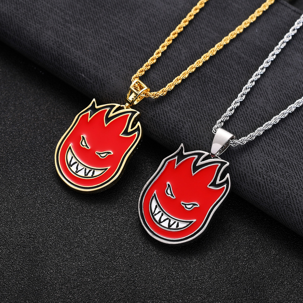 Luxury Moissanite Jewelry Hip Hop Accessory Cartoon Double sided Little Fire Man Iced Out Pendant Necklace Personalized Jewelry Pass the diamond teste