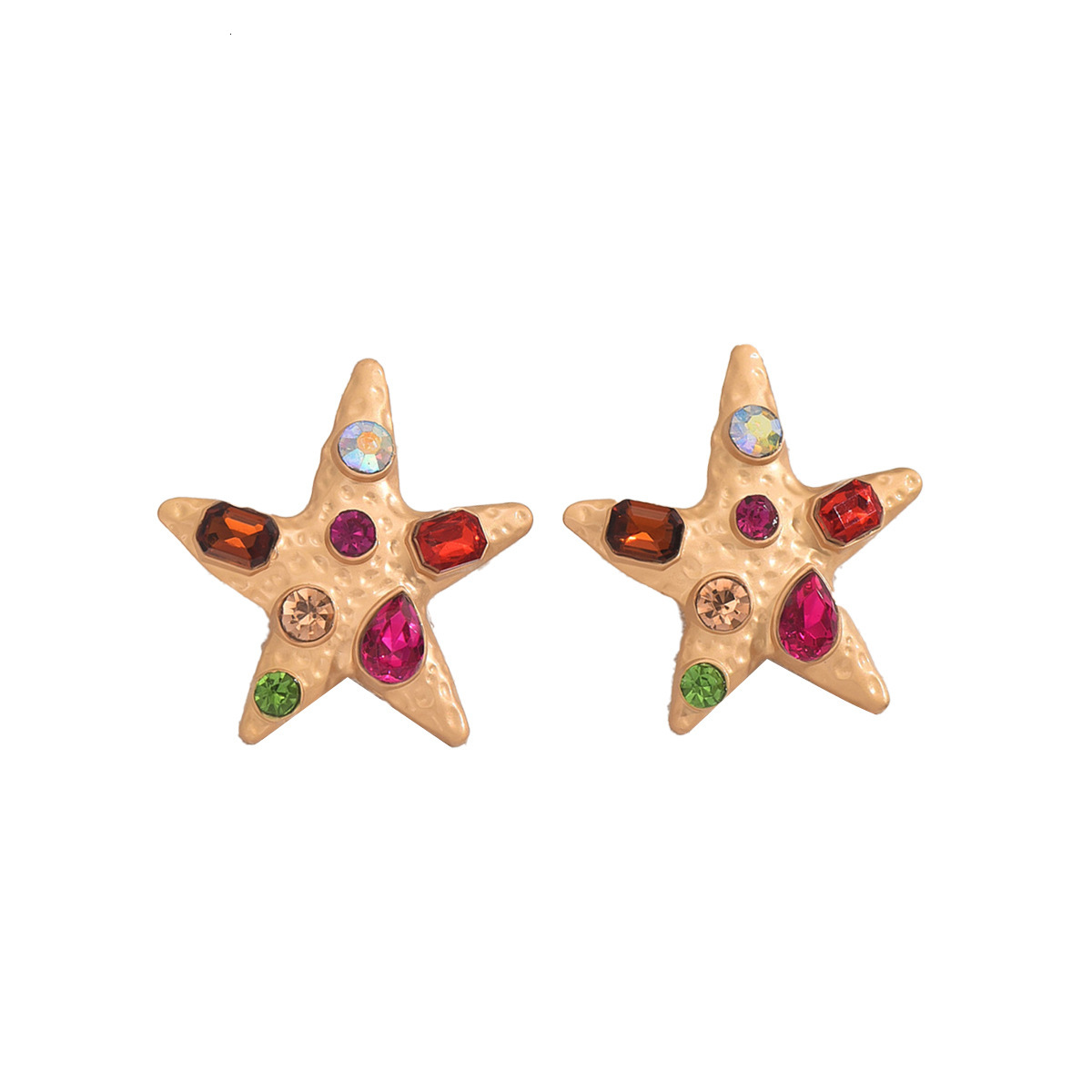 Fashion Style Women's Personality Starfish Inlaid Corful Design Stud High-End Earrings