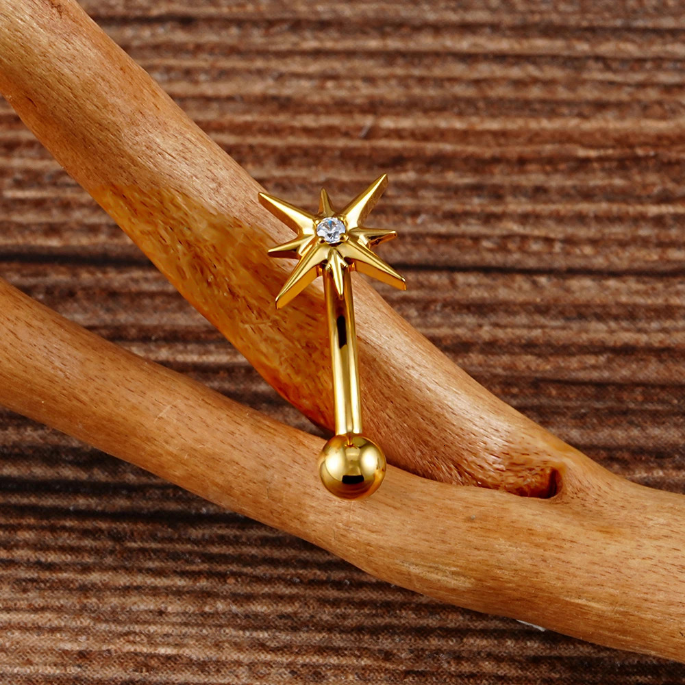 Right Grand ASTM 36 16G CZ North Star Rook Earring 6mm 8mm Curved Barbell Eyebrow Cartilage Tragus Labret Piercing 250613