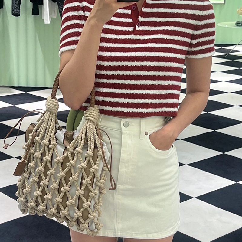 Free shipping designer bag Ins Style 2025 Spring Summer New Casual Handwoven Shoulder Bag Handheld Bag Forest Style Mesh Beach Bag Women Bag