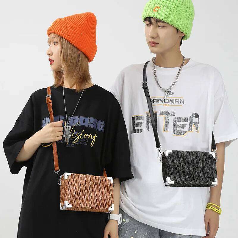 2024 Summer Beach Women Straw Handbags Messenger Bag Square Hand Woven Rattan Bag Ladies Crossbody Shoulder Bags Bolsa Feminina