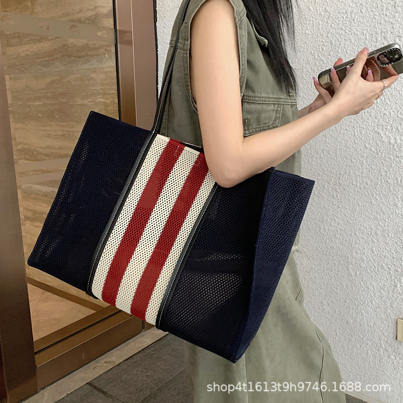 Summer Fashion Woven Colorful Striped Tote 2024 New Hollow Mother-Daughter Shopping Bag Large Capacity