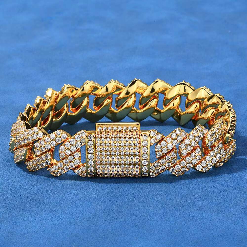 Wholesale 14MM 18K Gold Plated Iced Out Diamond Cuban Chain Bracelet for Men Hip Hop Jewelry Customizable Cuban Bracelets