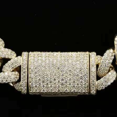 Hip Hop Jewelry Cuban Chain 18mm 3 Rows 925 Sterling Silver Sparkling Miami VVS Moissanite Cuban Link Chain