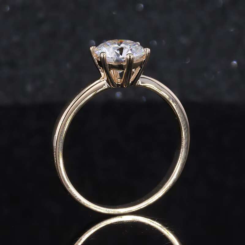 6 Prong Classic Design Jewelry 14k Yellow Gold Wedding Rings Women Moissanite Stone Ring