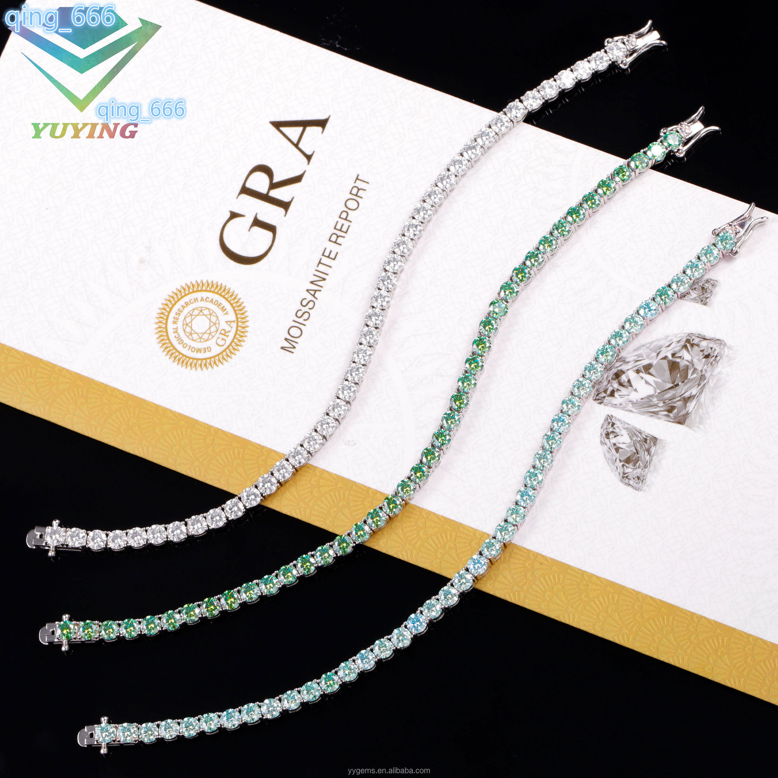 100% Pass Diamond Tester Fancy Vvs Blue Green Mossanite Iced Out Tennis Bracelet S925 Silver Diamond Tennis Bracelet in Stock