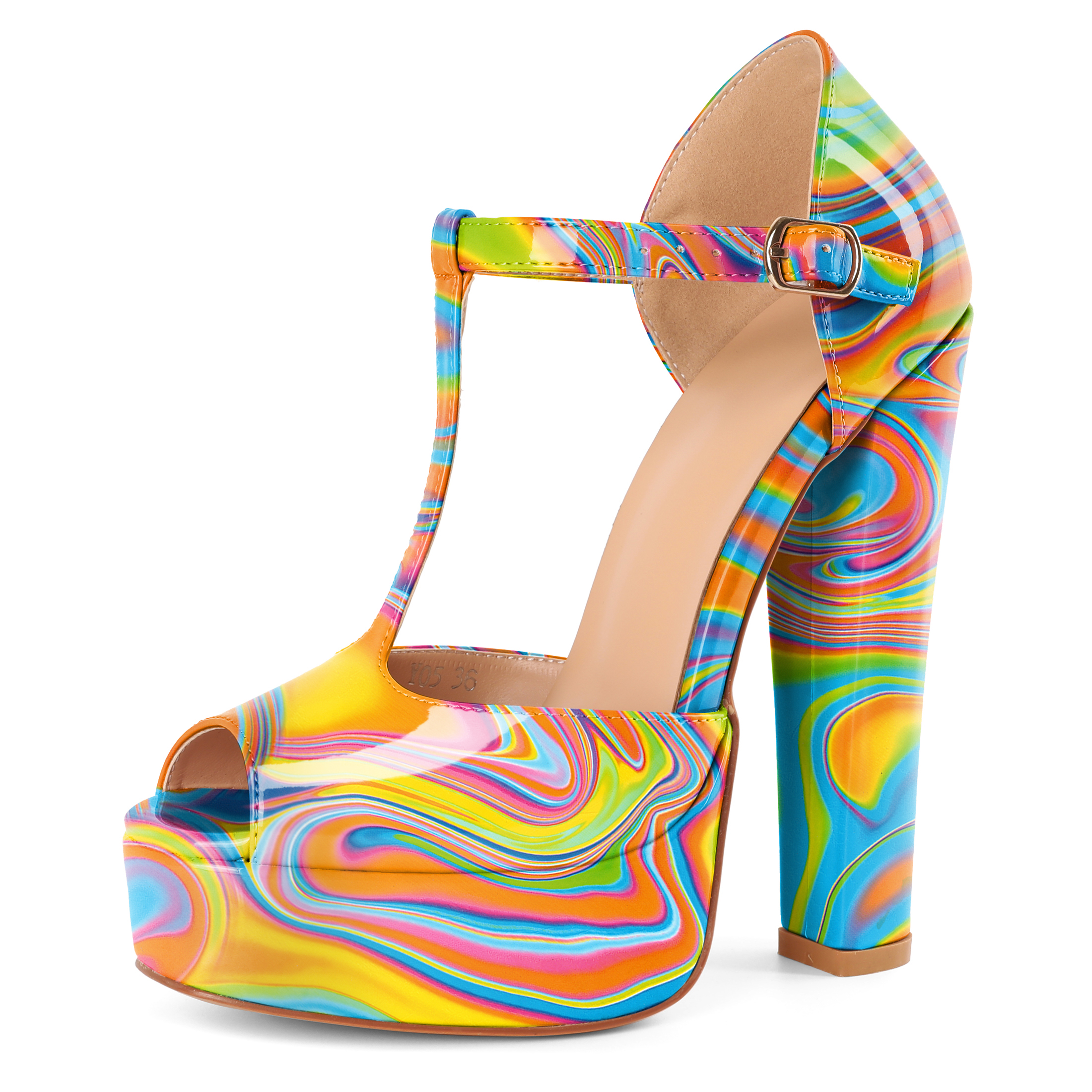 Zamikoo Women Platform Pumps Peep Toe Mary Janes Pumps Block Chunky Heels T Strap Heels