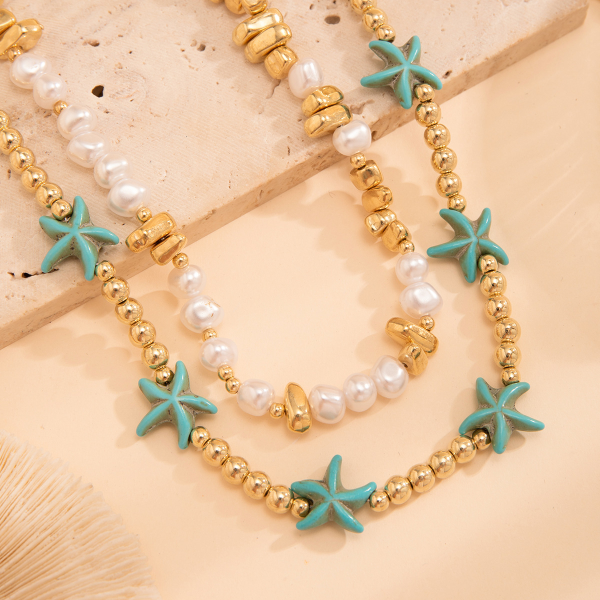 Ocean Style Accessories Rice Beads Beach Versatile Starfish Shell Necklace Women's Jewelry