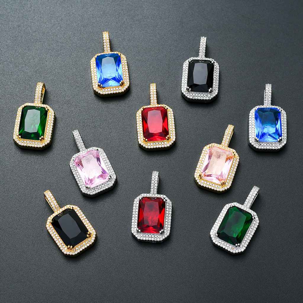 Luxury 18K Real Gold Plated Solid Square Colorful Iced Out Bling Hip Hop Unisex Statement Pendant Labubu Necklace Pass the diamond tester