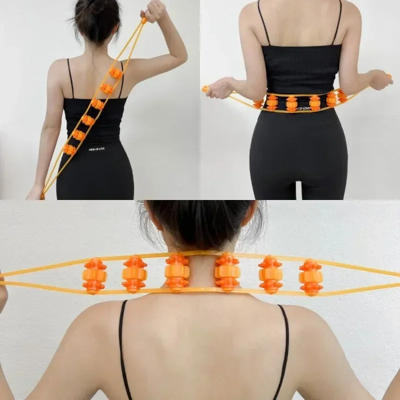 Handheld Back Shoulder Neck Muscle MassagerFitness Physiotherapy Massage RollerBead PullBack Roller Legs Back Waist Massage 250619