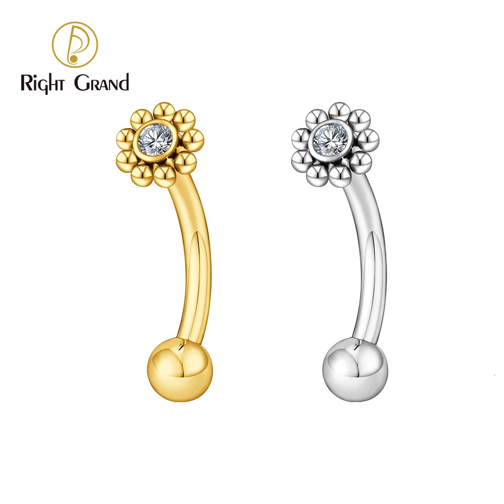 Right Grand ASTM 36 Mini CZ Flower Rook Earring 16G Curved Barbell Labret Stud Eyebrow Cartilage Tragus Body Piercing 250613