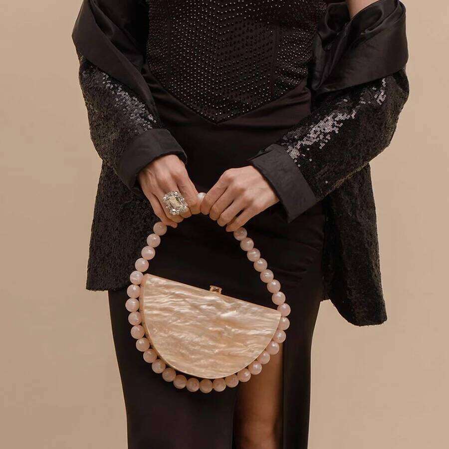 New pearlescent leopard print acrylic beaded handle simple square dinner bag for women bridal wedding party clutch purses