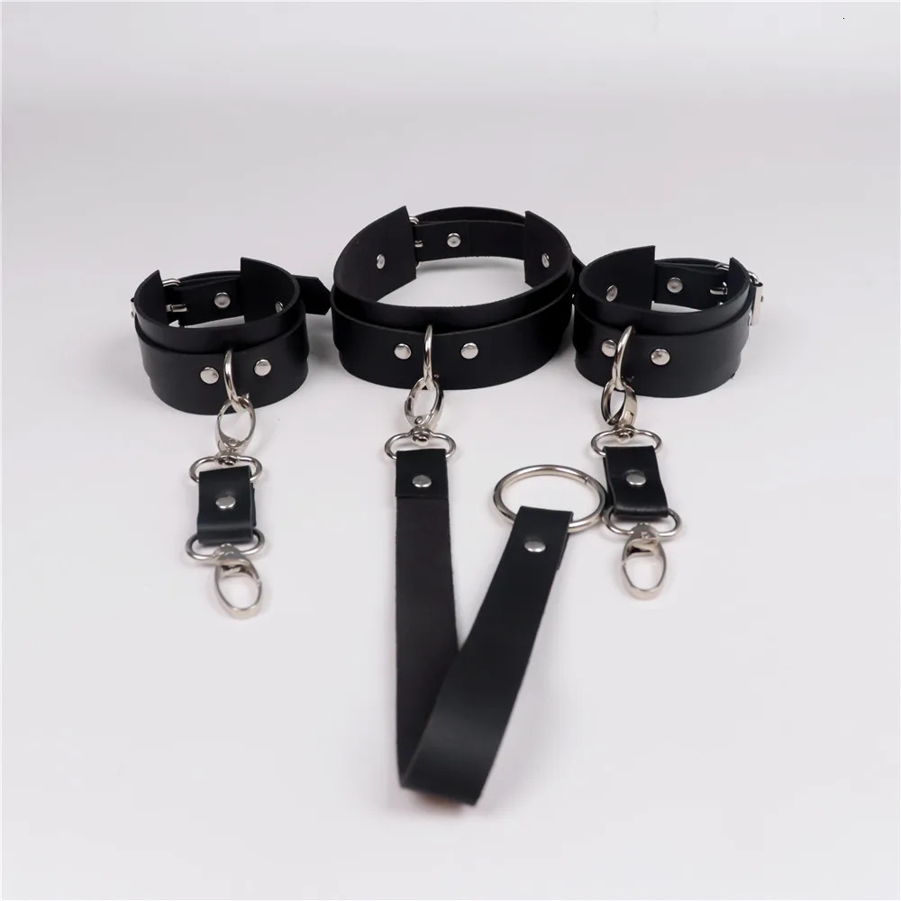 Role-playing 2 PCs BDSM Adult Sex Cuff for Women Men PU Leather Handcuffs Choker Collar Couple Adult Games Flogger Restraints 250624