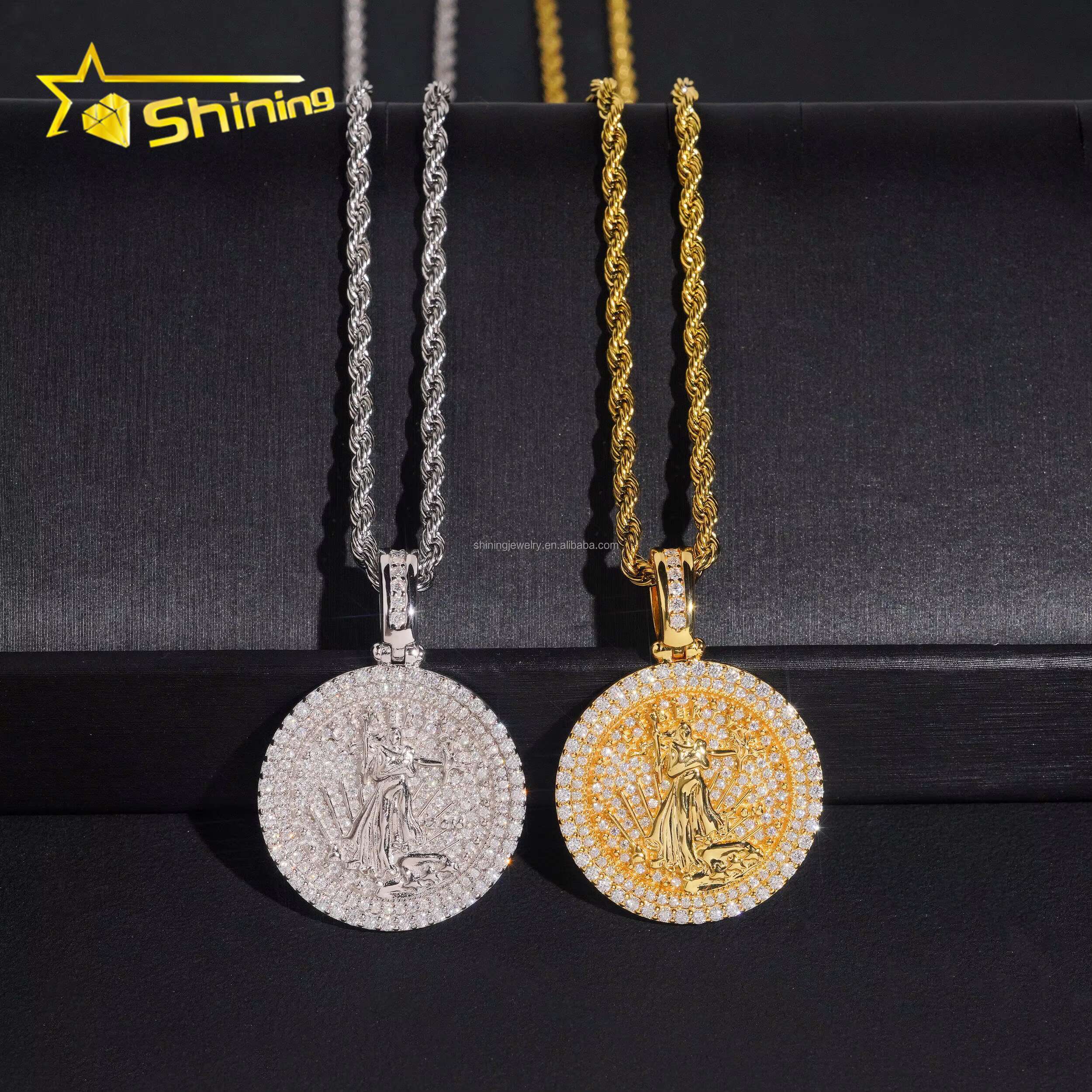 Pass Diamond Tester Wholesale Jewelry Hip Hop Iced Out Religious VVS1 Moissanite Diamond S925 Silver Round Jesus Pendant