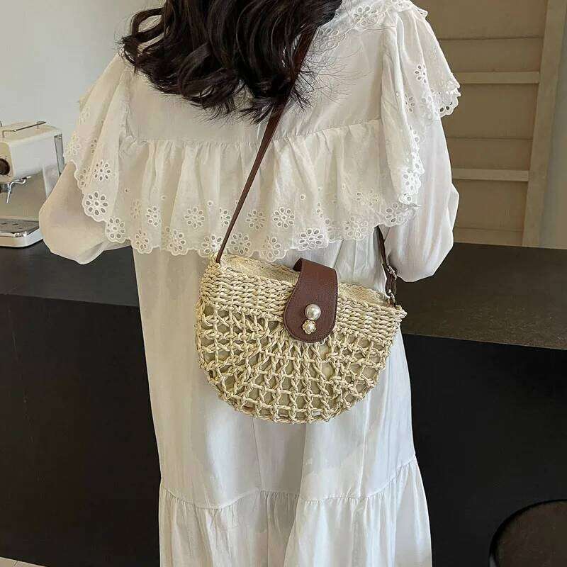 Luxury Designer bags LEFTSIDE Small Hollow Out Straw Crossbody for Women 2025 Fashion Summer Shoulder Bags Lady Travel Handbags Weave Beach Bag