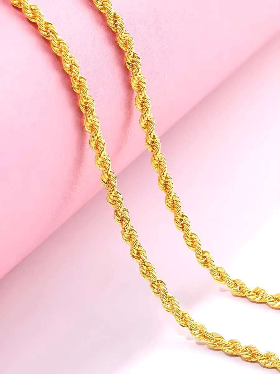 Twisted Chain 1.3-8MM Rope Design Plated 18K Yellow Gold Insert Shining Moissanite Diamond Rope Cuban Link Chain