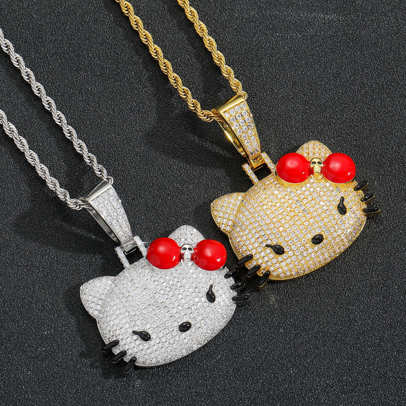 Moissanite Jewelry Cute Cartoon Cat Iced Out Pendant Gold Hip Hop Style Trendy Women's Labubu Choker Necklace Pass the diamond tester