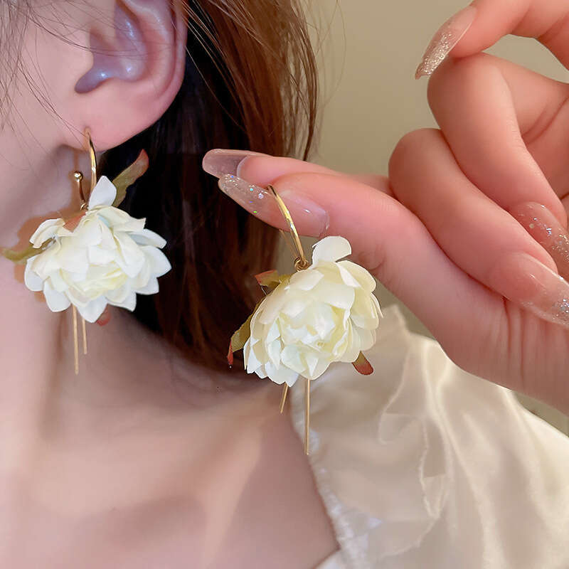 Sier Needle Pearl Mesh Flower Tassel Spring Summer Fresh Sweet Earrings Super Fairy Pure Desire Fashion Ear Jewelry
