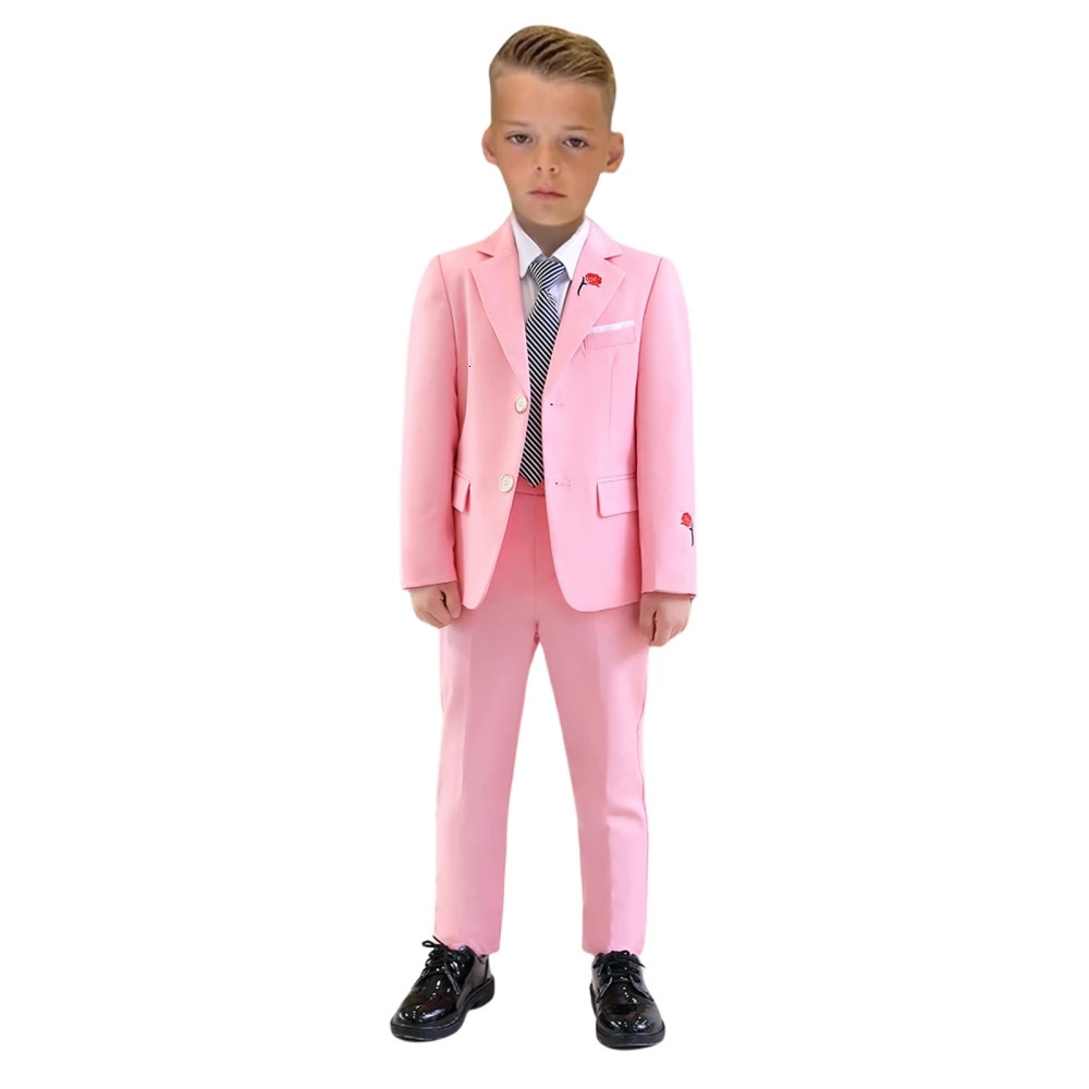 Cute Pink Child Suit Set Wedding Ring Bearer Outfit Fast Delivery Boys Suits 3 Pieces Blazer Pants Tie For Piano Performance 250616