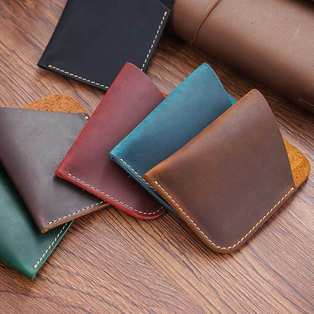 Vintage Leather Card Holder Organizer Bill Storage Bag Cowhide Mens Wallet XJ250624