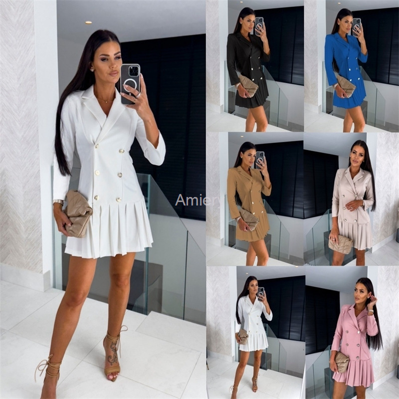 Work Dresses For Womens Spring And Autumn Long Sleeved V-neck Slim Fit Pleated Professional Dress
