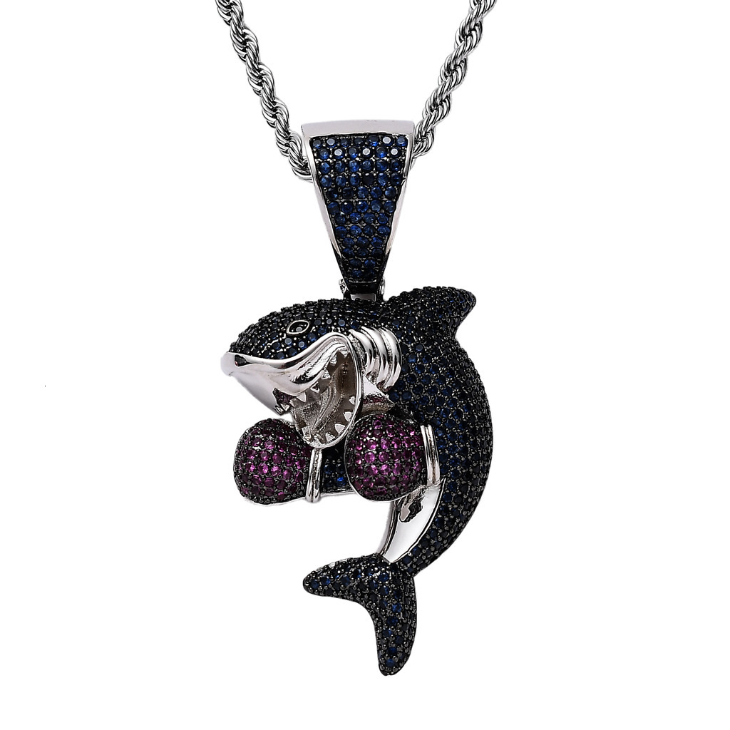 Luxury Moissanite Jewelry Full Diamond Boxing Shark Pendant Luxury Hip Hop Pendant Necklace Pass the diamond tester