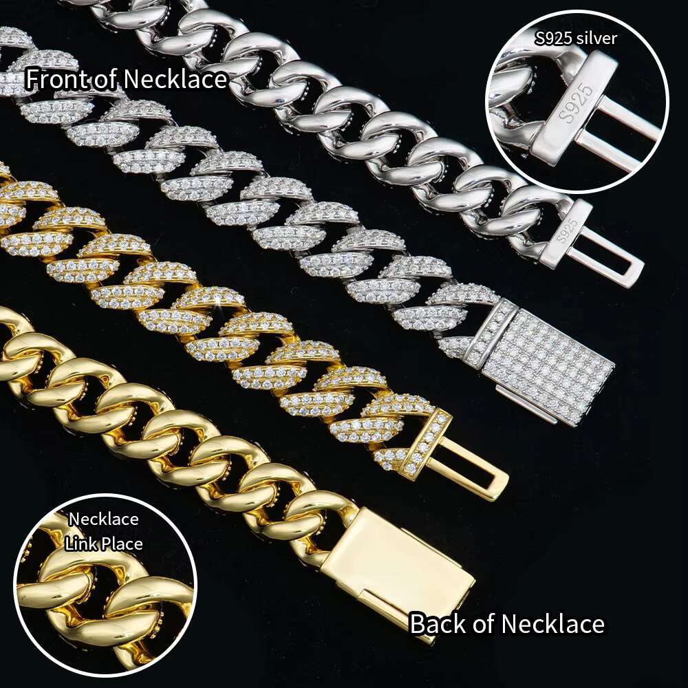 10-20mm Miami 925 Sterling Silver Gold Plated Men Necklace Iced Out Hiphop Jewelry Diamond Mossanite Moissanite Cuban Link Chain