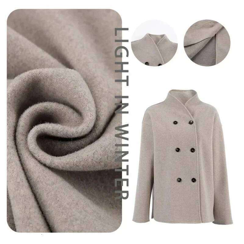 Women Casual Woolen Coats Retro Loose Double Breasted Stand Collar Short Jacket 2024 Autumn Winter Office Lady Street Outerwear