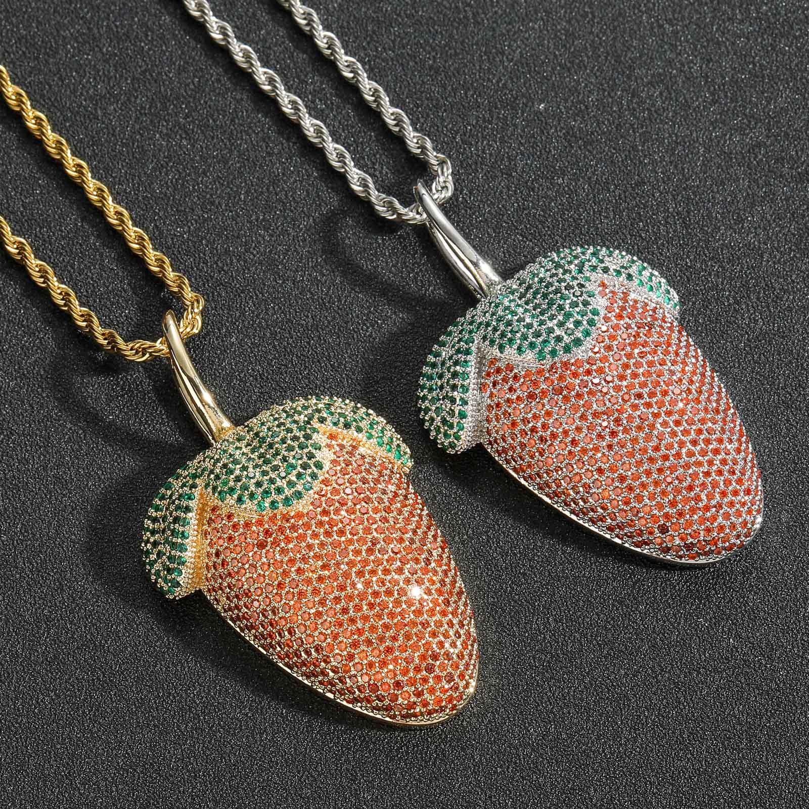 Hip Hop Strawberry Pendant Color Moissanite Trendy Unisex Moissanite Necklace Labubu Accessory Pass the diamond tester