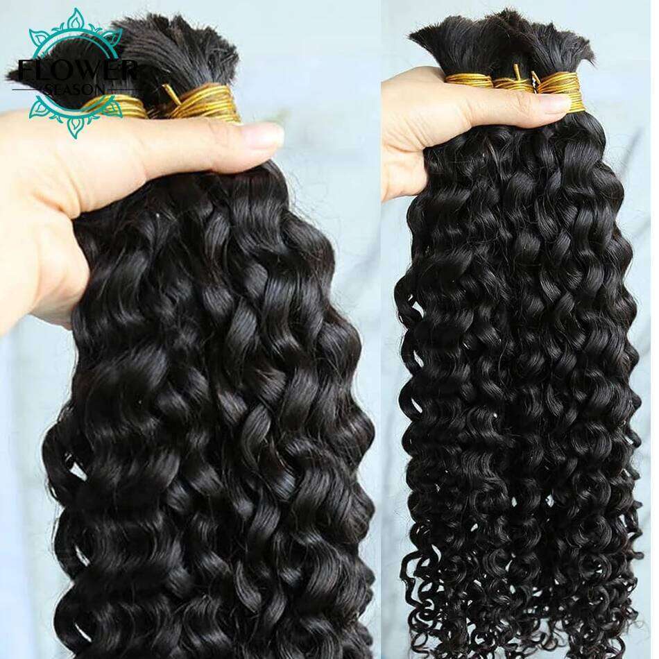 For Braiding Wholesale Burmese Boho Braids Human Extensions No Weft Double Drawn Curly Hair Bulk 3Bundles