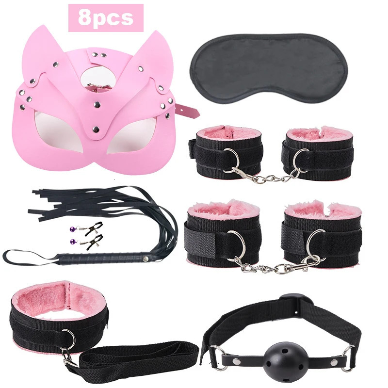 TleMeny Exotic Sex Products For Adults Games Bed Bondage Set BDSM Kits Handcuffs Collar Whip Gag Face Mask Women Couples Sex Toy 250624