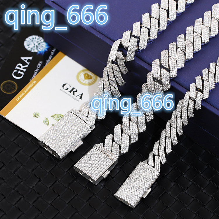 Heavy Cuban Chain 3rows 20mm Wide Sterling Silver Iced Out Moissanite Cuban Link Chain Man Hip Hop Necklace