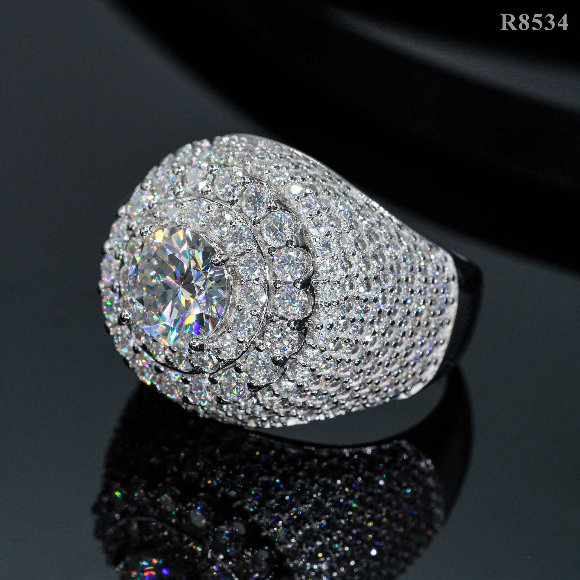 Fashion Fine Jewelry 2 Ct Central Cluster Ring Real Gold Plated 925 Silver Rings Men Iced Out VVS Moissanite Ring