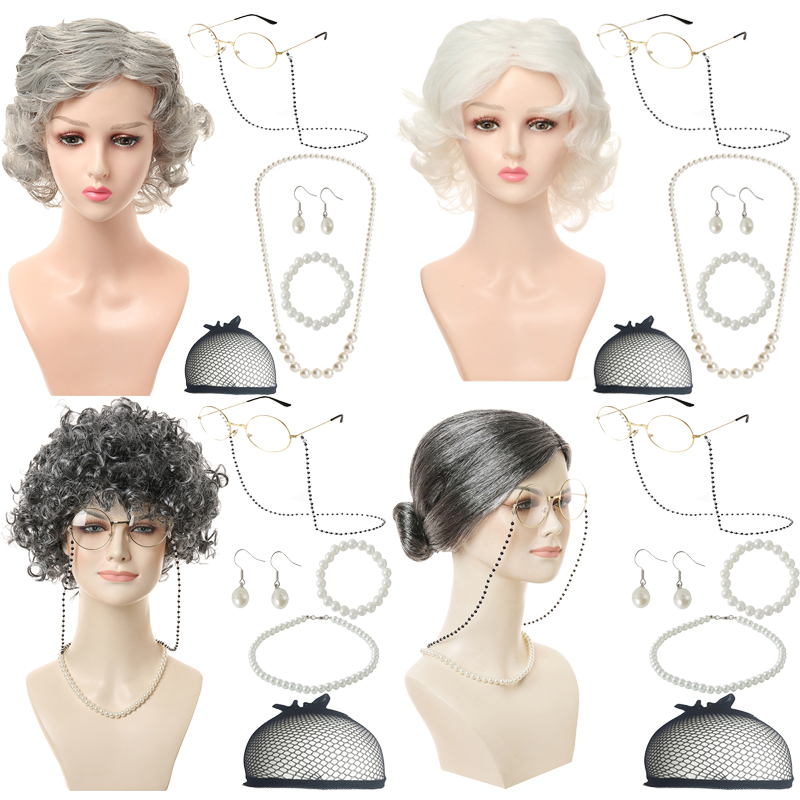Grandma Role Play Set Exploding Curls Vintage Accessories Party Performance Styling Props