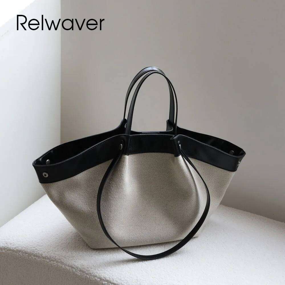 Luxury Designer bags Relwaver canvas genuine leather tote 2025 autumn winter trapeze big small shoulder commuting ladies chic hand bag