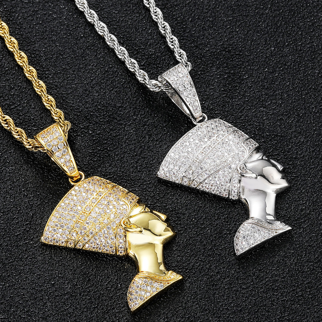 Luxury 3D Abstract Moissanite Pharaoh Head Iced Out Bling Egyptian Hip Hop Trendy Versatile Statement Accessory Pass the diamond tester