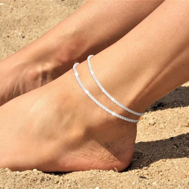 Dainty Layered Waterproof Anklet for Women Girls Adjustable Stackable Cross Pendant Sparkling Summer Beach Jewelry U250624