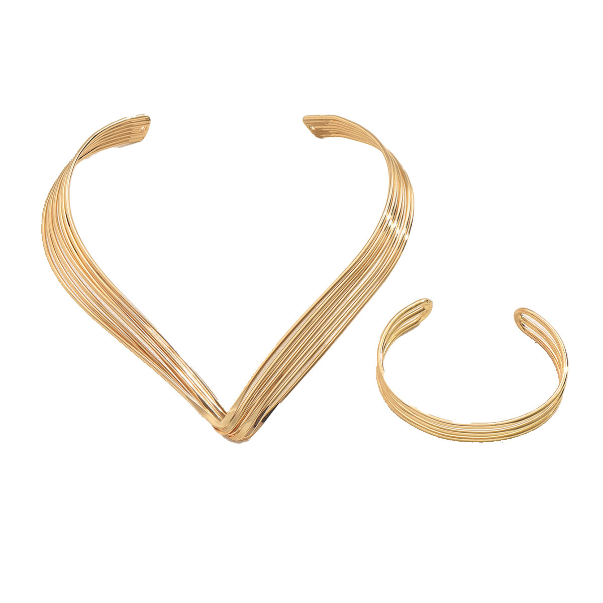 New Style Necklace Bracelet Set For Women Exaggerated Punk Design Clavicle Chain Multi-Layer Open Choker