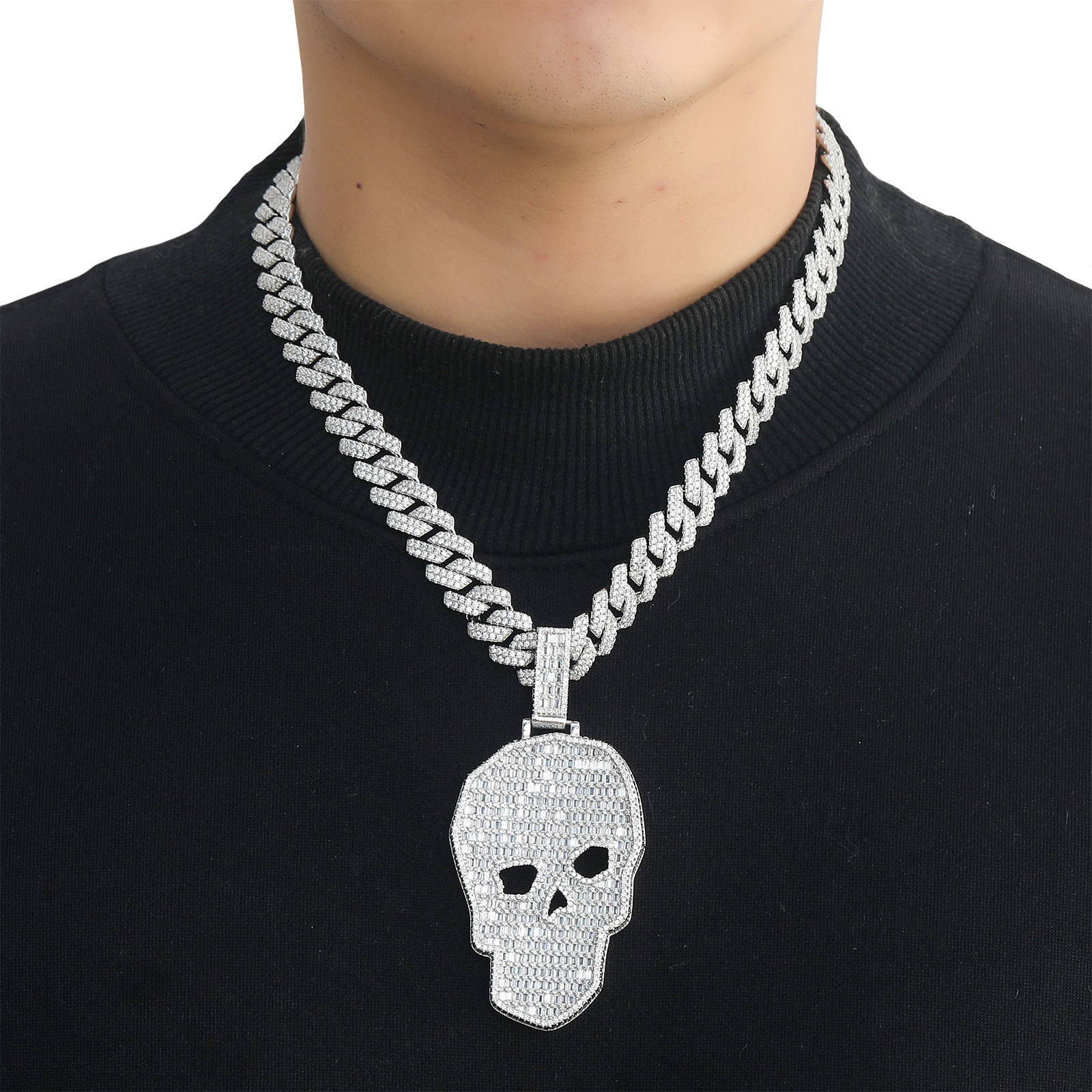 New Arrival Skull Head Iced Out Pendant Men's Hip Hop Street Style Moissanite Necklace druzy jewelry Pass the diamond tester