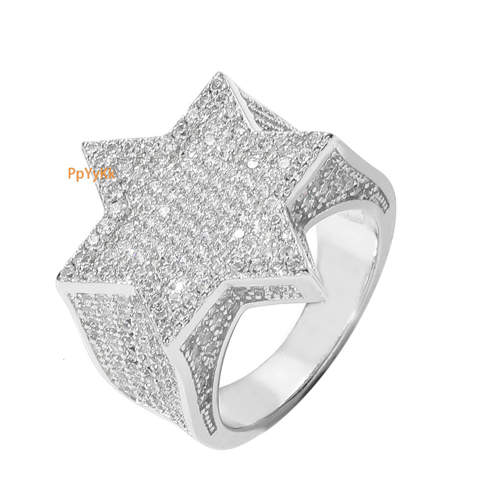 Moissanite Ring Five Point Star Hexagon Ring Iced Out Bling Bling Unique Trendy Hip Hop Accessory Passes the Diamond Tester