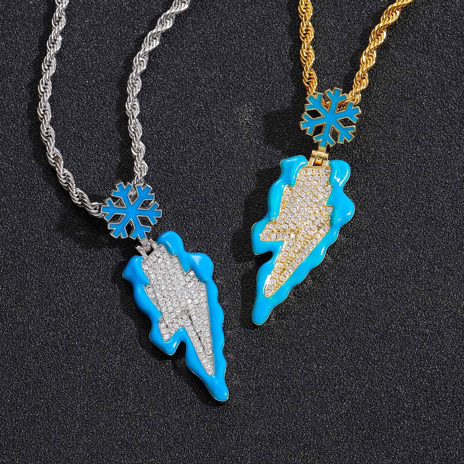 Luxury Fire Ice Lightning Moissanite Necklace Minimalist Street Cool Oil Drip Ice Out Bling Hip Hop Jewelry Pass the diamond tester