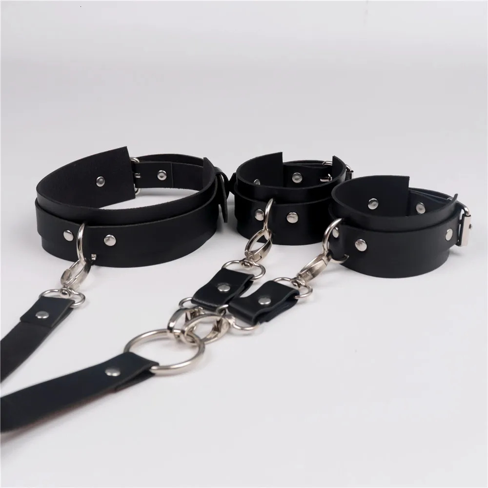 Role-playing 2 PCs BDSM Adult Sex Cuff for Women Men PU Leather Handcuffs Choker Collar Couple Adult Games Flogger Restraints 250624