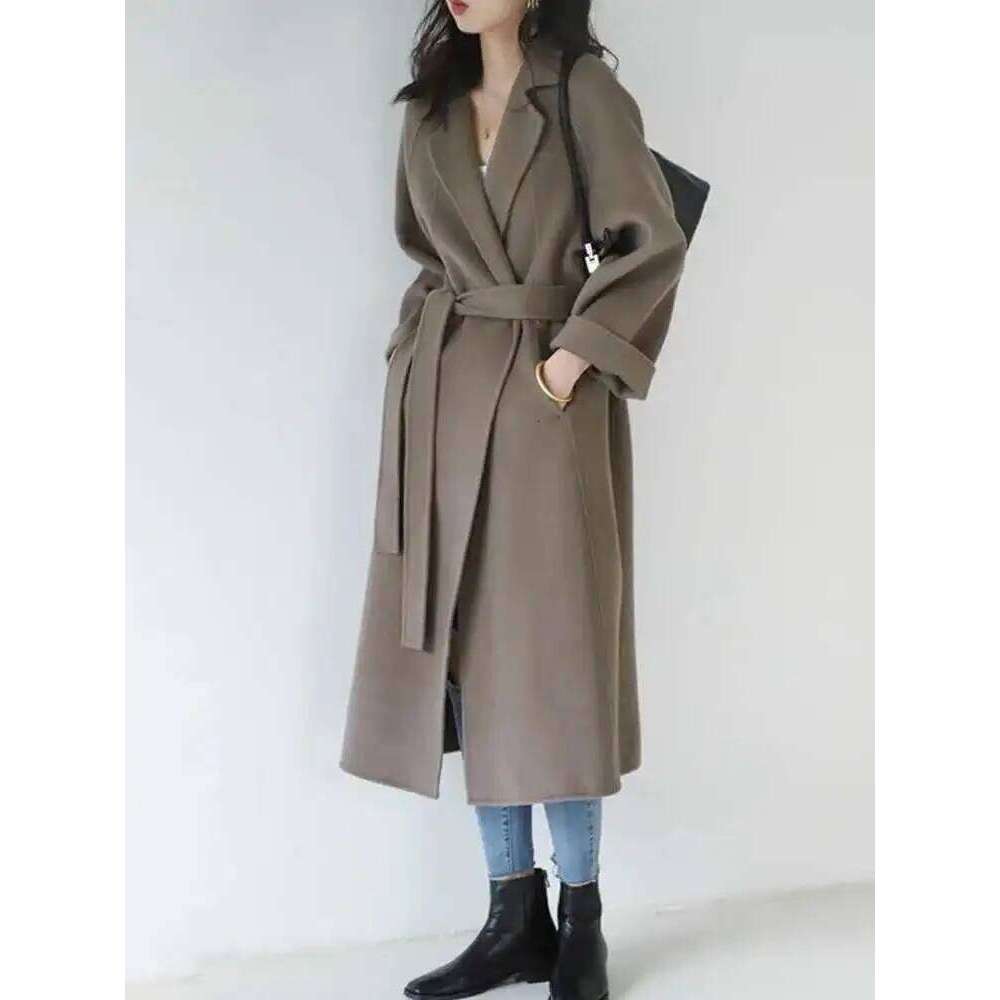 LANMREM Double Sided Cashmere Coat For Women Medium Knee Length Loose Woolen Coats Female 2024 Fashion Autumn Winter 2DA8106