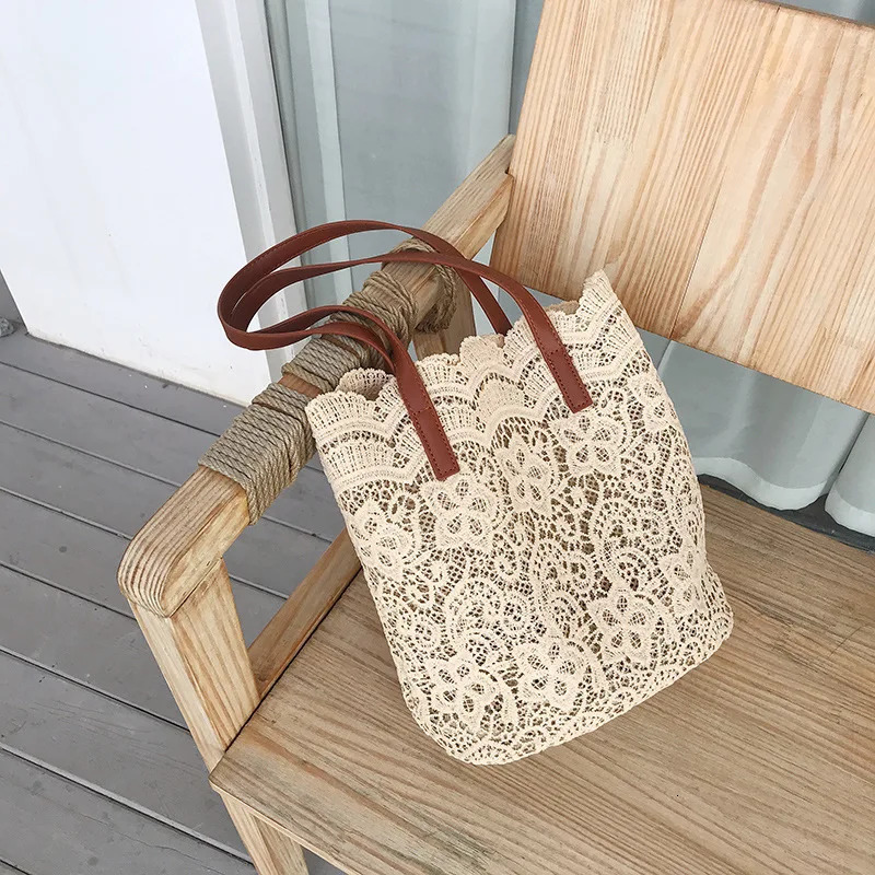 Bucket Shoulder Bag For Women Summer Korean Lace Elegant Tote Shopping Female Bags Lady Handbag Beach Bag 250624